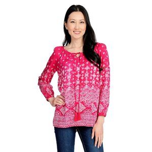 NWOT - OSO Casuals® Printed Woven Raglan Sleeve Keyhole Pink, Size M